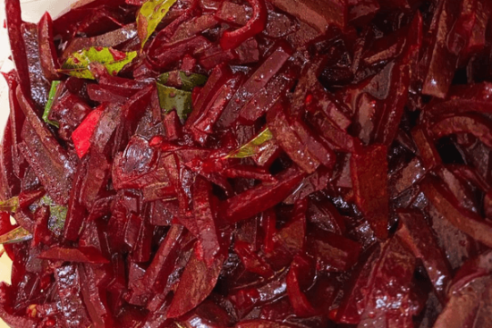 Red cooked beets and curry leaves