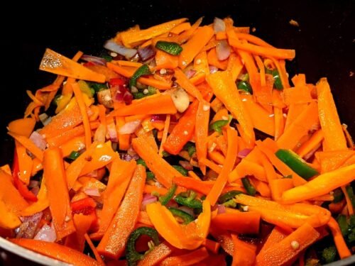 Fried vegetables in a pan
