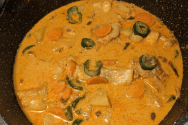 Catfish and vegetables in a thai red curry