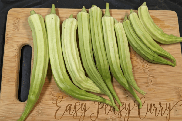 Okra/ladies fingers on a cutting board